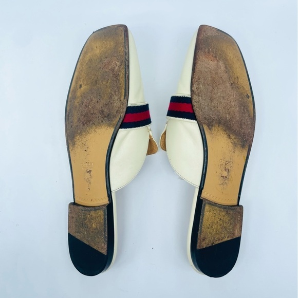 Gucci GG Logo Marmont Red Blue Web Canvas White Leather Mules Loafers EU 39 - Picture 8 of 14